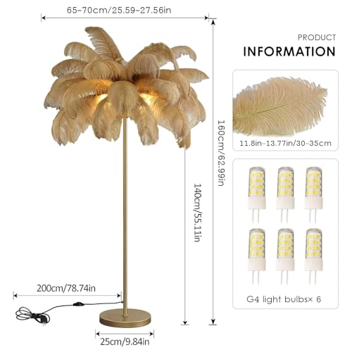 Lámpara de pie de plumas de avestruz suave para suavizar la luz del dormitorio 4