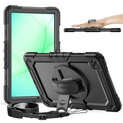 Timecity Case for Samsung Galaxy Tab A11+ Plus / A9+ Plus 11 Inch - Heavy Duty Protective Cover with Screen Protector, Rotating Stand, Shoulder Strap & Pencil Holder | Kids-Friendly (Black) by timecity - Used condition - US$19.19