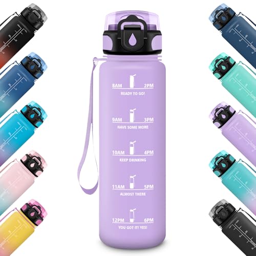 HoneyHolly Botella Agua Gimnasio 500ml, Reutilizable, Botella de Agua, Prueba de Fugas, Marcador de Tiempo Deportiva, Cantimplora, Botella Gym, Cantimplora para Fitness Oficina Escuela Yoga