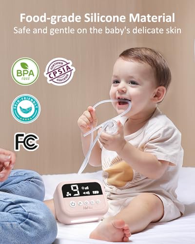 Image of HEYVALUE Nasal Aspirator for Baby, Hospital Grade Nose Sucker with 9 Levels Suction, Night Light and Nursery Rhyme Soothing, Electric Nose Suction for Baby with Food-Grade Silicone Tips Pink