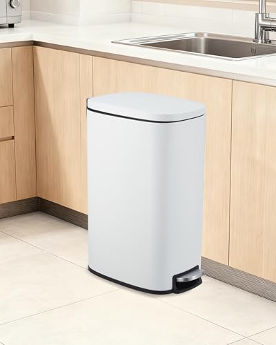 Caneca de basura rectangular de acero inoxidable blanca 50 L miniatura 4