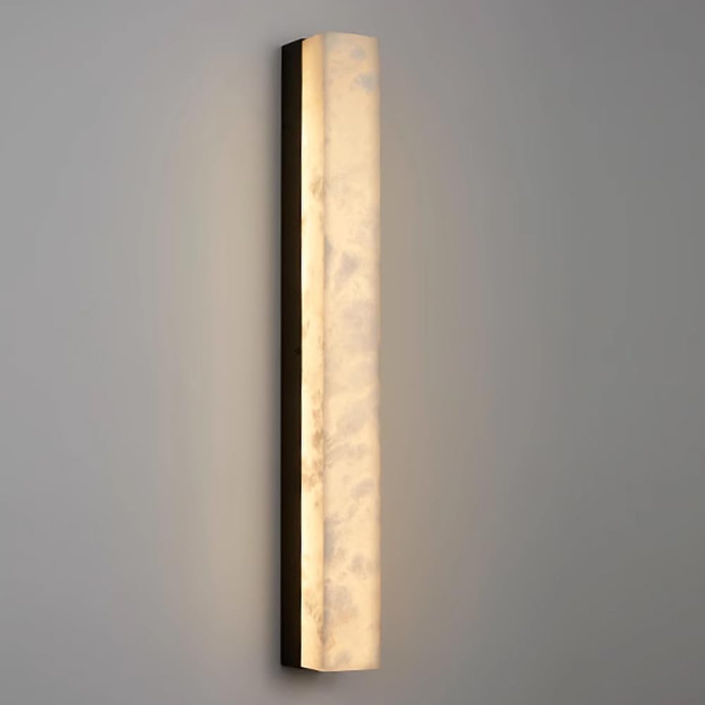 HXYSXHJUO Modern Long Alabaster Wall Sconce, Natural Marble Lamp With Brass Frame, Vanity Light Fixture For Bathroom Bedroom Living Room Hallway Stairs Black 60CM