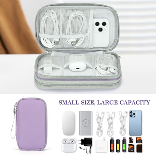 Image of FYY Electronic Organizer, Travel Cable Organizer Bag Pouch Electronic Accessories Carry Case Portable Waterproof Double Layers Storage Bag for Cable, Charger, Phone, Medium Size, Light Purple