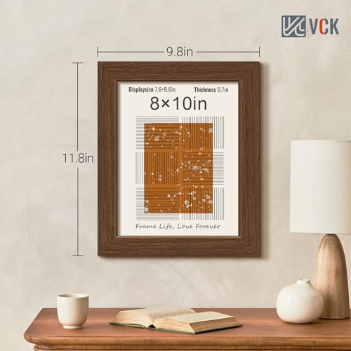 Image of VCK 8x10 Picture Frame Set of 3, Brown Wood Frames, Gallery Wall Decor Photo Frames for Wall Mounting Horizontally or Vertically