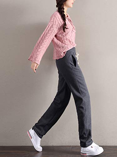 Gihuo Women's Sherpa Lined Sweatpants Winter Warm Fleece Lined Sweatpants with Pockets Fleece Jogger Pants Athletic (2# Dark Grey, Medium)