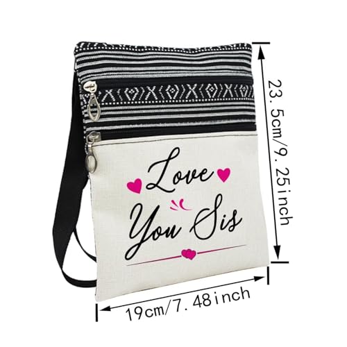 Love You Sis Messenger Bag Small Ethnic Pattern Printed Adjustable Strap Crossbody Zipper Bag Phone Bag Wallet Cute Shoulder Handbag for Sisters Women2