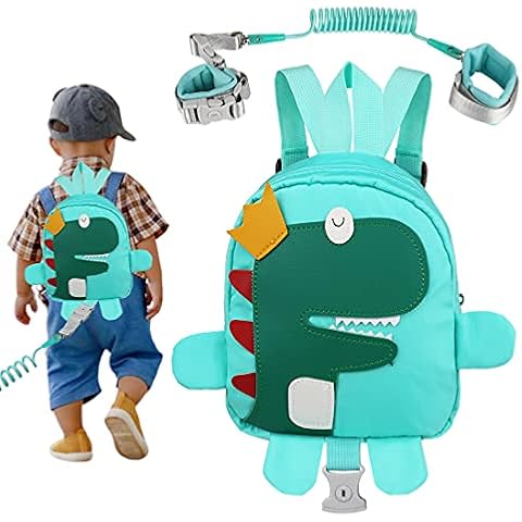 Kinder Sicherheitsleine, Yuepin Kinder Laufgeschirr 3-in-1-Set, Anti-verloren Handgelenk Gürtel mit Schloss + Rucksack + 1.5 m Bungee Straps Link (Dinosaurier) Cover