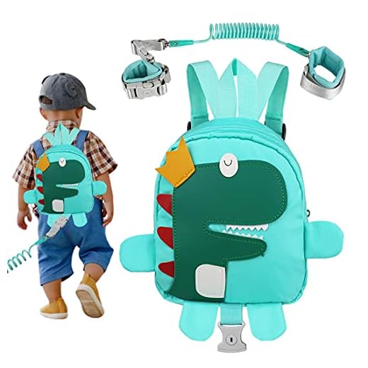 Bebé Mochila con Cuerda Anti-Perdida, 2 en 1 Arnés Infantil con Mochila y Correas de Muñeca Antipérdida para Niños y Niñas (Dinosaurio-Verde)