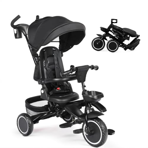 TODEFULL Folding Kids Tricycle, 8 in 1 Baby Trike W/Removable