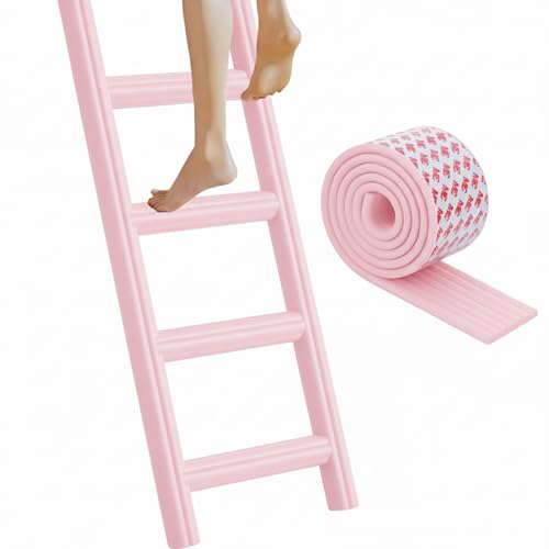 Bunk Bed Ladder Pads Self-Adhesive Bunk Bed Step Cover Foam Padding Ladder Step Pads Loft Bed Soft Foam Extra-Wide Edge Protector for Desk Table Furniture 6.5Ft Pink