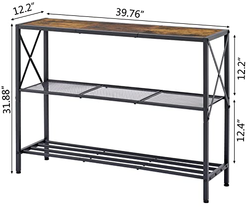 Hoctieon Industrial Console Table, 3 Tier Entryway Table, Hallway Table, Narrow Sofa Table With Shelves, Entrance Table For Entryway, Living Room, Foyer, Hallway, Office, Rustic Brown #TOP2