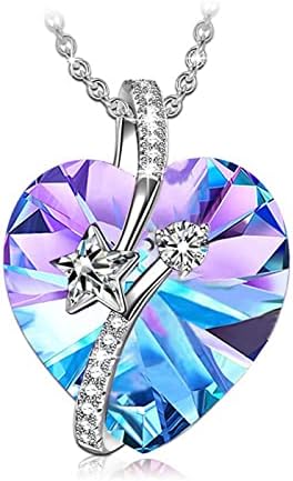 Coeur Cristal Collier Ras Du Cou Argent Papillon Violet Cristal P...
