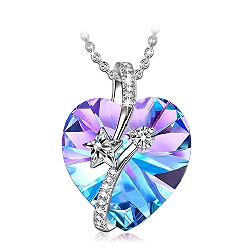 Yienate Collier Ras Du Cou en Argent avec Pendentif Coeur Cristal Papillon Violet - Je T'aime Pour...