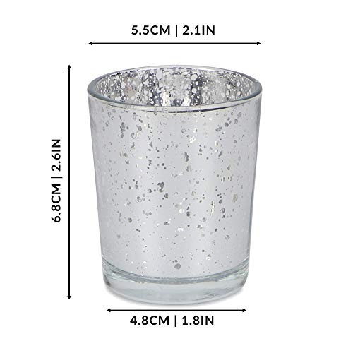 Speckled Tea Light Holders - Set of 12 Silver | Stylish Glass Candle Holders | Tealights | Table & Home Decoration | Modern Home Accessories | M&W