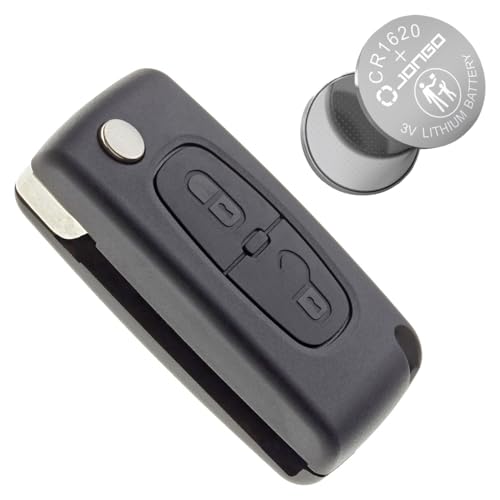 Jongo® CE0536 Kit Complet Coque Clé + Pile CR1620 Compatible avec Citroën Berlingo C3 C2 C4 Picasso Jumpy C8 Plip Boîtier Télécommande 2 Boutons sans...