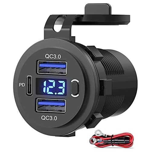 Dual USB Quick Charge 3.0 Port & PD USB C Car Charger Socket, 12V USB Outlet with Voltmeter and Power Switch for Car Boat Marine Truck