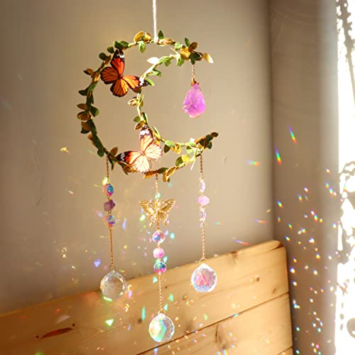 Image of Suncatcher - Amethyst Moon Crystal Sun Catcher Window Hanging, Good Luck Charms Gifts for Women Chrismas Thanksgiving Birthday Crystal