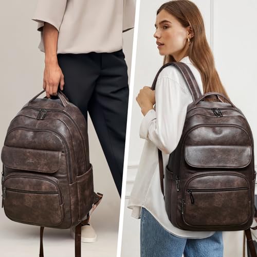 Image of Leresas Backpack Purse for Women Mens for Work Laptop Travel Business Back Pack Vegan Leather Fashion College Computer Teacher Bag Daypack Coffee