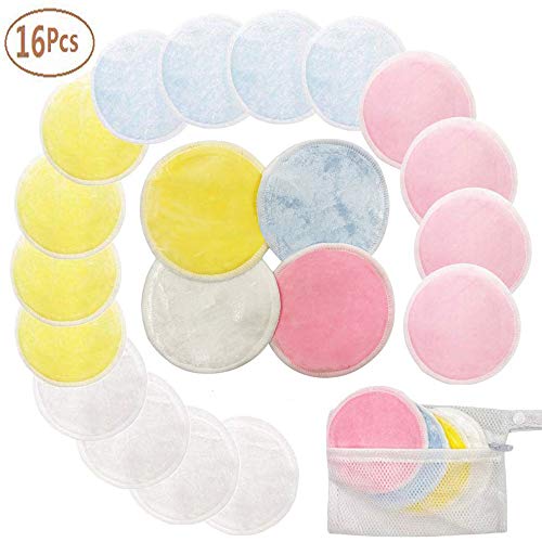16 Pieza Discos Desmaquillantes, Mnioky Almohadillas Reutilizables para Quitar Maquillaje, Almohadillas lavables de algodón de bambú con Bolsa de Lavandería