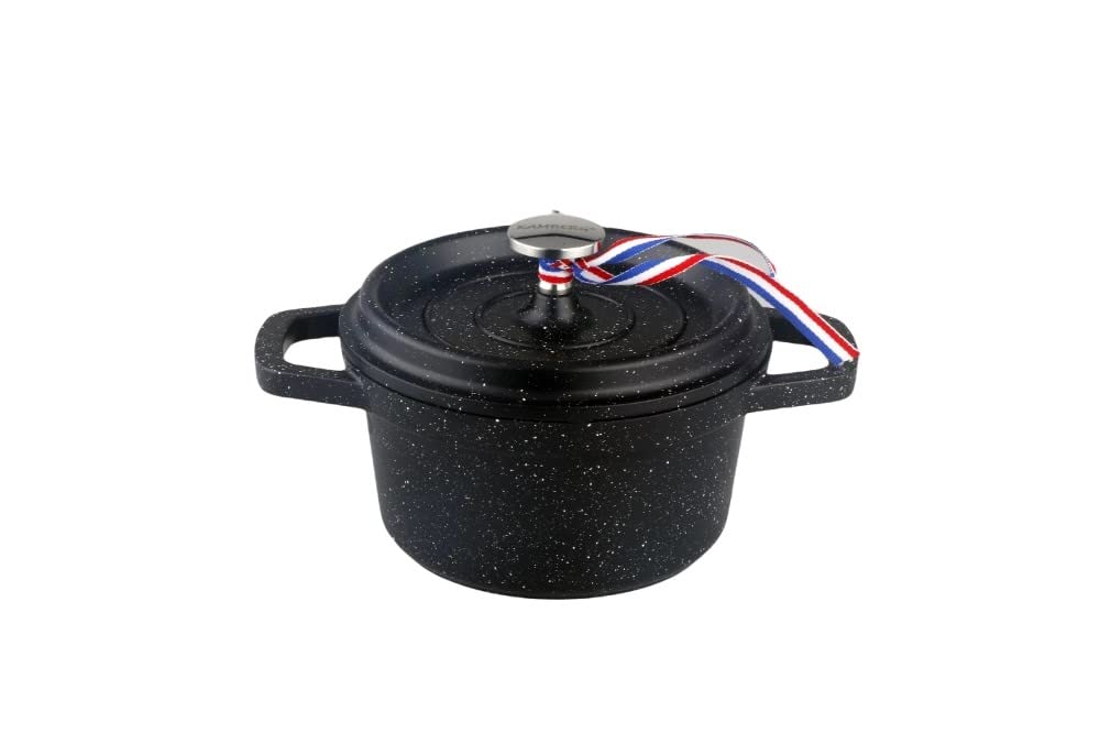 KAMBERG - 0008199 - Set 4 Mini Cocottes Ø 12 cm Ronde Noire - Fonte d'aluminium - Revêtement pierre - Tous feux dont induction - Sans PFOA