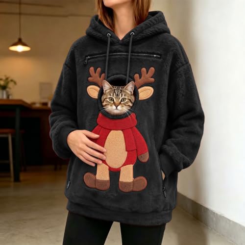 Pet Pouch Hoodie for Women Fleece Cat Dog Carrier Hoodies Christmas - image 2