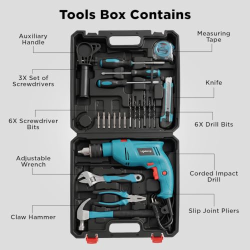 Image of Lifelong 550W Impact Hammer Drill Machine | Electric Drill Machine for Wall Drilling & Home Use | 23-Piece Tool Kit | 13mm Chuck | Variable Speed | Forward & Reverse | Full Copper Motor | Heavy Duty