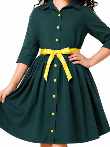 Image of A.T.U.N. (ALL THINGS UBER NICE) Girls 100% Cotton Shirt Dress with Belt | Solid Button-Down Dress with Collar Neck | Soft Breathable Kids Outfit for Girls
