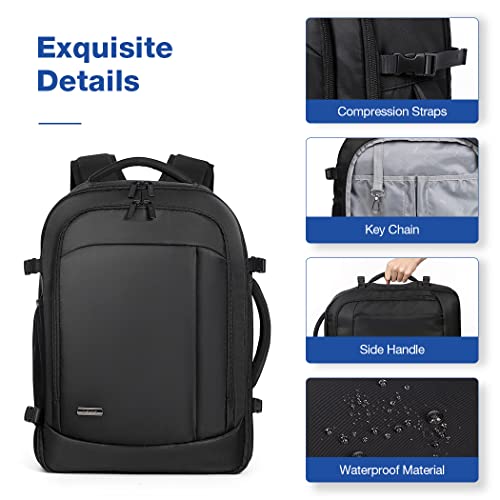 Lekespring Handgepäck Flugzeug für Herren Damen, 17 Zoll Laptop Rucksack Reiserucksack, 30L mit 6 Teilige Kleidertaschen für Urlaub Business Arbeit Reisen, Schwarz
