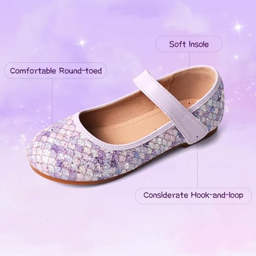Toddler Girls Mermaid Dress Shoes Glitter Ballet Flats Non-Slip Soft Mary Jane Flower Girl Princess Shoes for School Party Wedding3