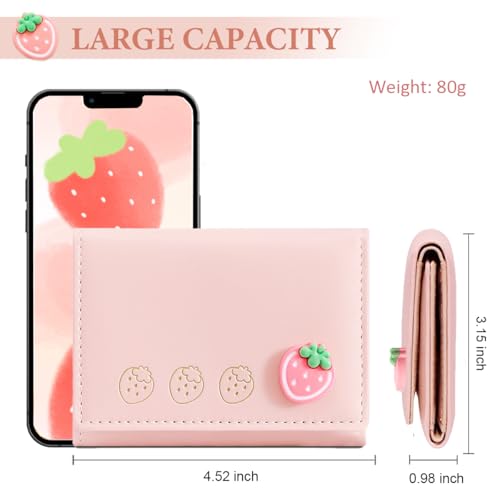 Strawberry Small Wallet Girls Cute Wallet with ID Window & 7 Credit Card Holder for Women (PINK)3