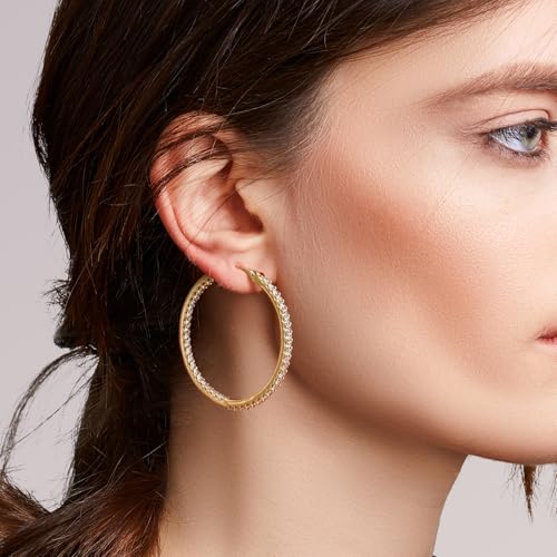 NICRET 14K Gold Hoop Earrings for Women Hoop Earrings Dual Diamond Hoops Earring Large Golden Hoops Earring 40 * 2mm3