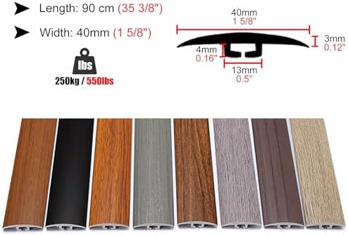 Self-Adhesive Threshold Strip for 0.5 Inch Gap, Laminate Flooring Transition Cover with Wood Grain Finish, PVC Reducer Trim, Easy Installation, White Color, 36655