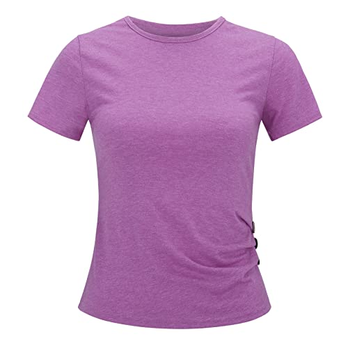 Girl's Solid Short Sleeve T Shirts Crewneck Loose Fit Knot Front Plain Shirt Tunic Tops Summer Casual Blouses3