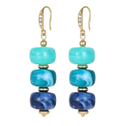 GZQ Boho Chunky Beaded Drop Earrings for Women, Resin Beads Dangle Earrings, Lightweight Hypoallergenic Handmade Trendy Statement Jewelry for Daily Party(Light Turquoise+Green+Blue)