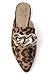 Women's Buckle Mules Flat Mules Pointed Toe Mules Backless Mules Fashion Mules Slip on Slides Loafer Shoes, Leopard,8