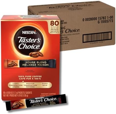 Nescafe Taster's Choice, House Blend, Instant Coffee Packets, Light Roast, 80 Singles Per Box (Pack of 6)