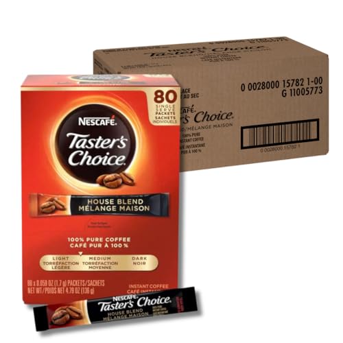 Image of Nescafe Taster's Choice, House Blend, Instant Coffee Packets, Light Roast, 80 Singles Per Box (Pack of 6)