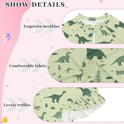 Cute Dinosaur Girls Long Sleeve Rashguard Swimsuit UV Protection One-Piece Swimwear Bathing Suit B04041054