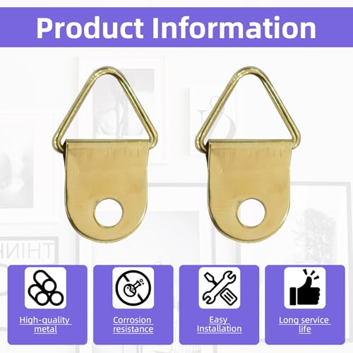 Image of 300Pcs Small Triangle Ring Steel Picture Hangers with Screws, Light Duty D Rings Picture Frames Hook for Hanging Clock, Decoration, Mirror, Paintings, Photo, Artwork