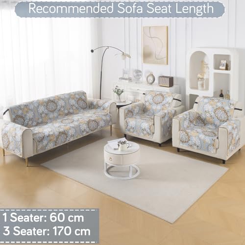 Image of HOKIPO Double Sided Quilted Sofa Cover 5 Seater Fully Covered, (3+1+1) Sofa Cover Set, Easy Drape Series, Cool Breeze Floral (NEW-IN-1101 + IN-1099 * 2-ED5)