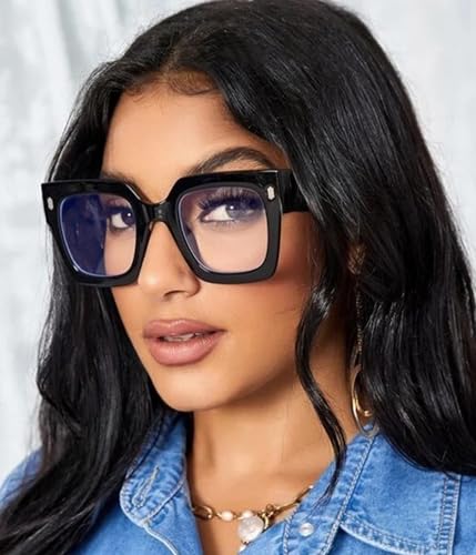 Image of Mirkcittle Oversized Blue Light Blocking Glasses for Women Men Clear Frame Square Eyeglasses Anti Eyestrain Computer