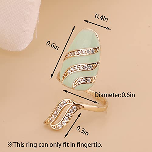 Xerling Gold Finger Nail Rings for Women Dainty Rhinestone Nail Cap Cover Ring Aesthetic for Teen Girls Decorative Fingertip Rings Zircon Crystal Rings (Type A-Green)3