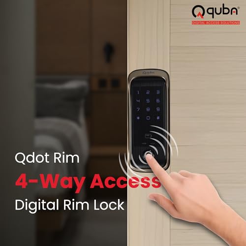 Image of Quba QDOT Digital Rim Lock | 4-Way Access Smart Security | Copper Gold | Bluetooth RFID & Fingerprint with OTP & Dual Authentication | 2 Keys & 100 Users | Free Installation | 2 Year Warranty