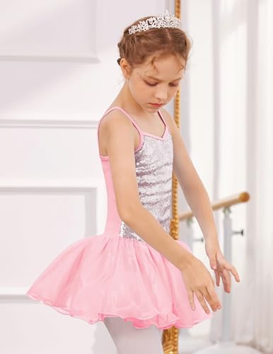 Zaclotre Girls Sequin Leotard Sparkly Strap Ballet Skirted Leotards Tutu Dress Ballerina Outfit Dance Costume for Kids - 3