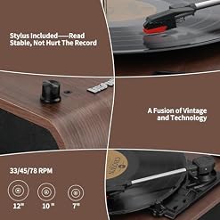 Tourne Disque, Platine Vinyle Bluetooth à 3 Vitesses avec Haut-parleurs intégrés, Radio FM, Codage Vinyl-MP3, Lecture USB et SD, écran LED, Lecteur de LP rétro en Bois - Les Beatles, Paul McCartney, John Lennon, RIngo Starr, George Harrison Tourne Disque, Platine Vinyle Bluetooth à 3 Vitesses avec Haut-parleurs intégrés, Radio FM, Codage Vinyl-MP3, Lecture USB et SD, écran LED, Lecteur de LP rétro en Bois – Image 6