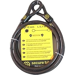 Cables Antirrobo Antirrobo bicicleta: Cable 2,1m x 12mm de acero de doble lazo de alta seguridad para soporte candado de pared y antirrobo bikeTRAP
