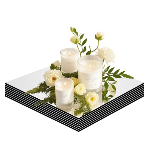 8Pack Square Mirror Candle Plates for Centerpieces, 12" Frameless Glass