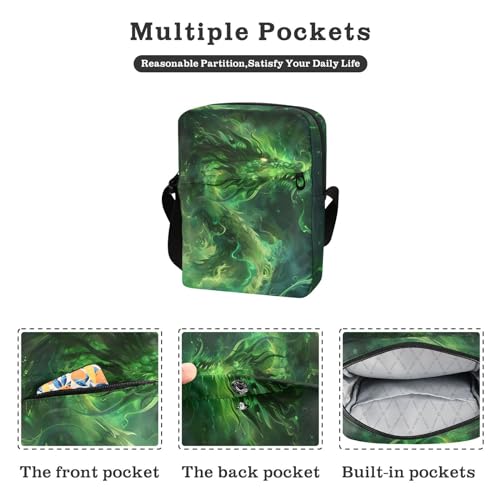 Crossbody Bag Neon Glowing Green Flame Dragon Messenger Bag for Women Men Purse Shoulder Bag Satchel Bag with Adjustable Strap 214B59502