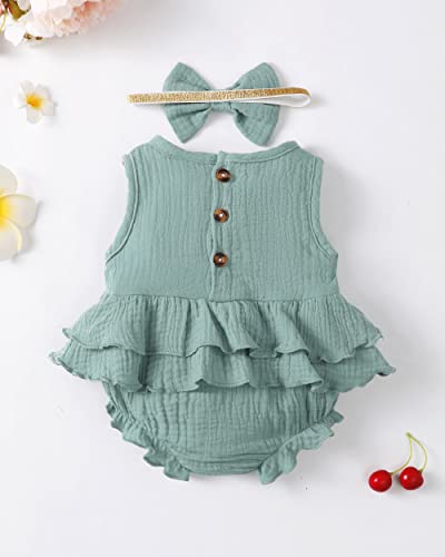 Renotemy Infant Baby Solid Mint Romper Summer Clothes Girl Short Sleeve Rompers Baby Girl Clothes 0-3 Months #TOP2