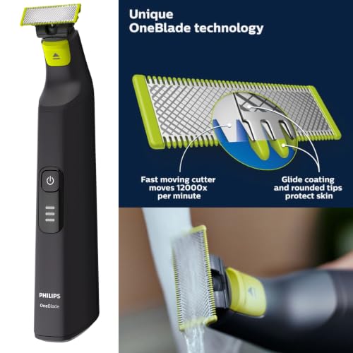 Image of PHILIPS OneBlade Pro Face + Body Hybrid Electric Trimmer & Shaver, Rechargeable, Adjustable 14-Length Precision Comb, Body Kit, Dual-Sided Blade, Wet & Dry Use, Travel Case